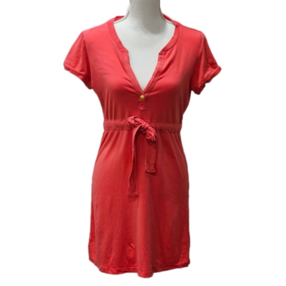 Oakley red tie-waist v-neck shirt dress Size S